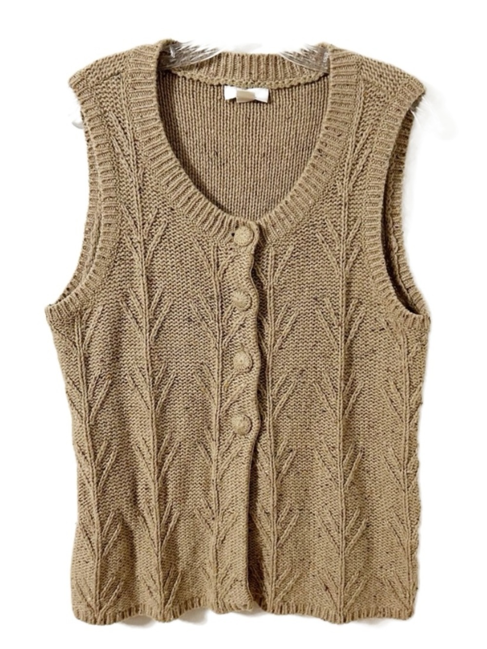 Christopher & Banks Chunkier Knit Cardigan Sweater Vest Partial Button Front Tan